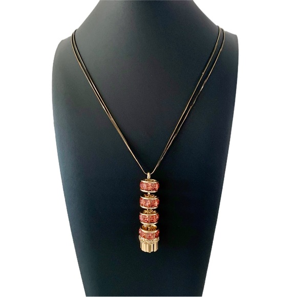 Christian Siriano New York Black Tone Necklace with Gold Tone Tassel Pendant - Picture 1 of 7